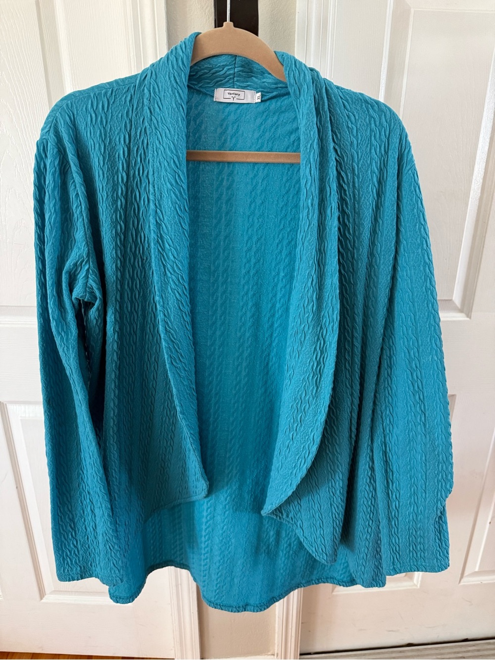 Open-Front blue Draped Knit Blazer